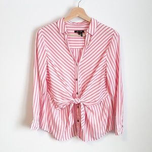 Nic+Zoe pink stripe tie knot button down shirt
